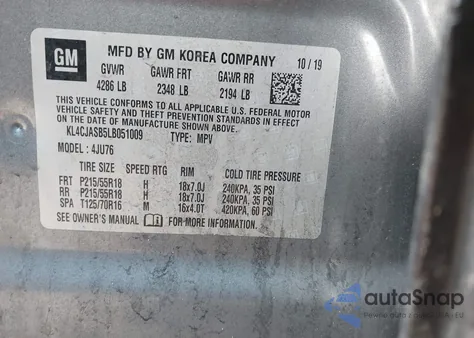 2020 Buick Encore Fwd Preferred из США, поврежденный, VIN KL4CJASB5LB051009